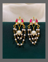 Lotus Pearl Hanging Earring in Kundan - KE00310
